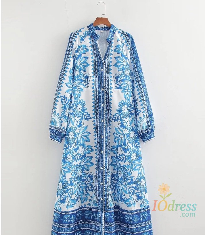 IO Dress New Style Autumn Dress Women's Sexy Hot-selling Plant Printed Long Sleeves Long Shirt Dresses Fashionable Comfortable Vestidos