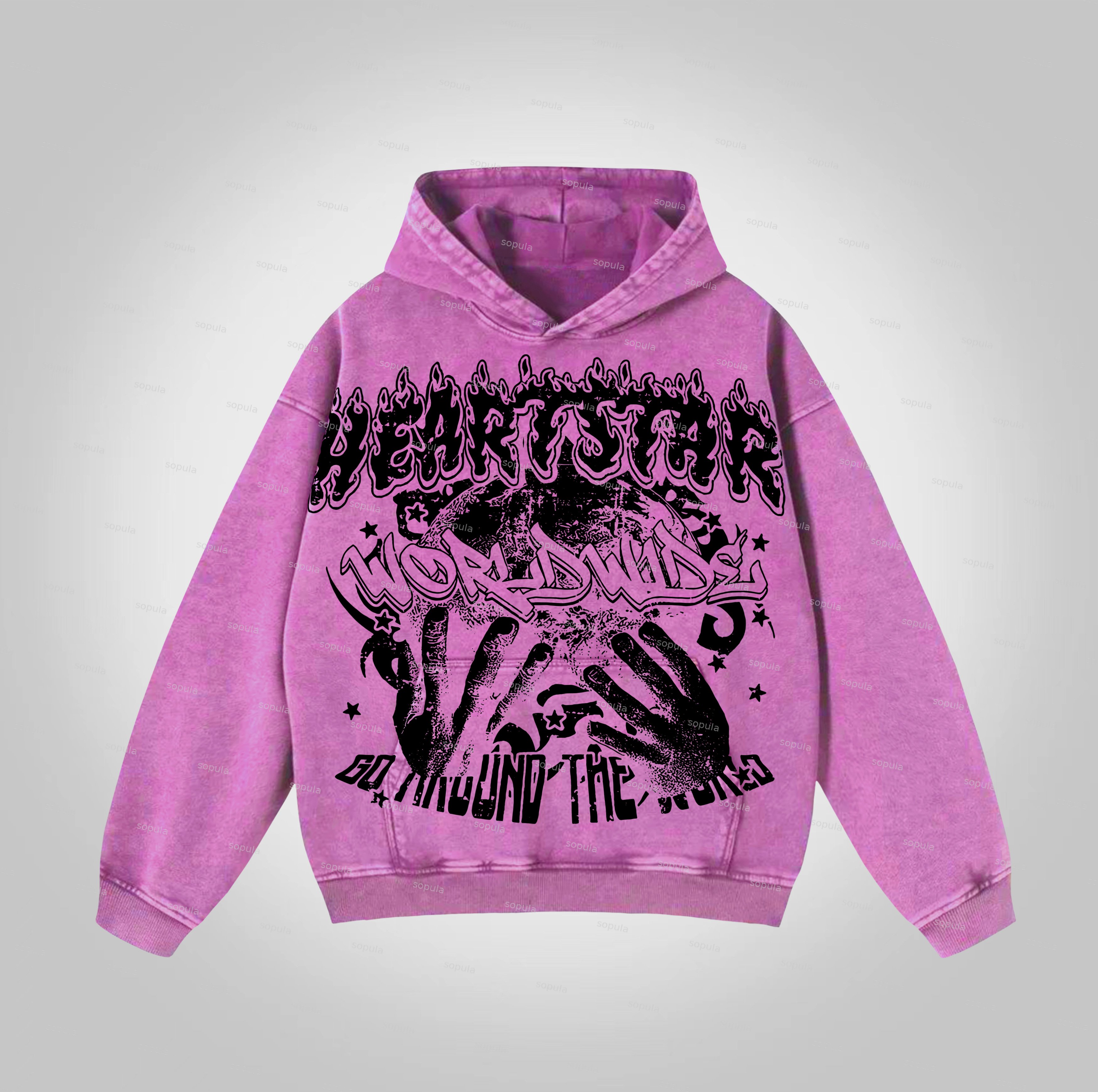Vintage Heartstar Worldwide Graphic Acid Washed Oversized Hoodie