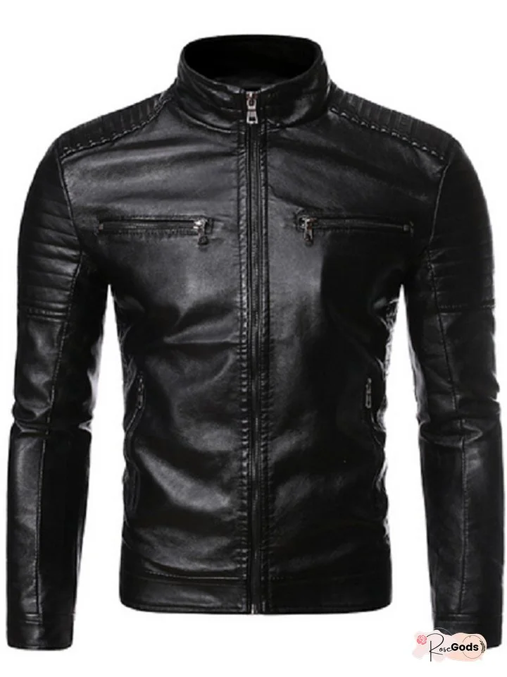 Fall and Winter New Men's Casual Collar Slim Type Biker Leather Jacket Jacket Tide Men's Leather Jacket