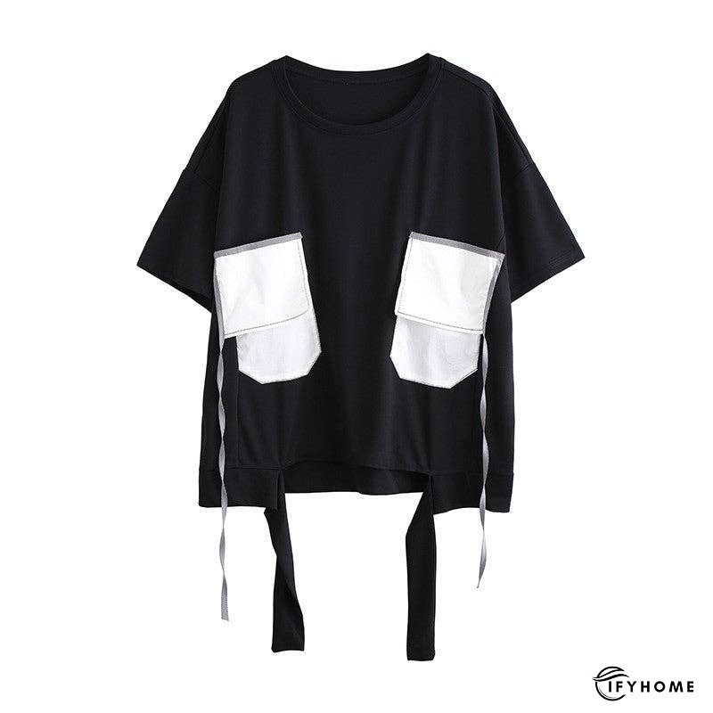 Color Block Personality Ribbon Short Sleeve T-Shirt | IFYHOME