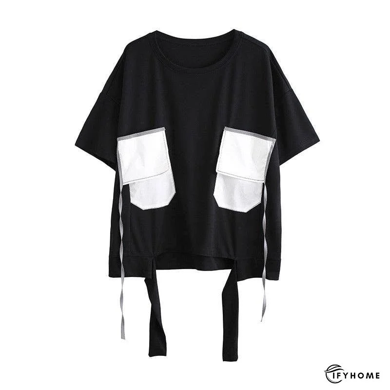 Color Block Personality Ribbon Short Sleeve T-Shirt | IFYHOME