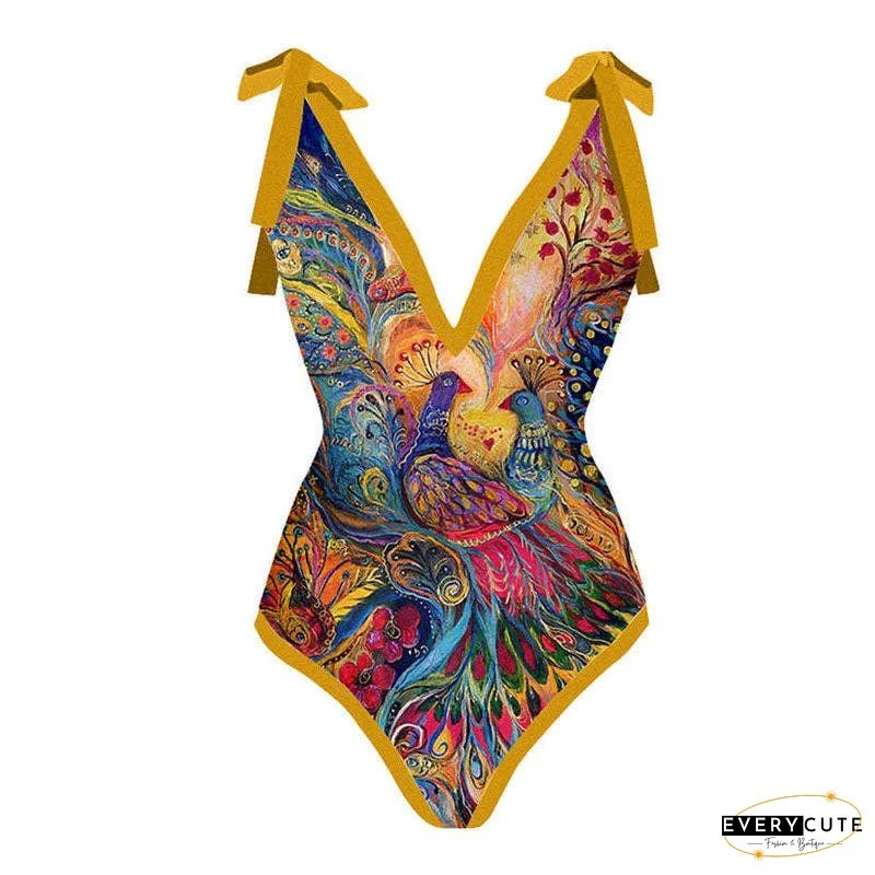 Ladies Strape Shoulder Print One Piece Swimwear SKSW40080T