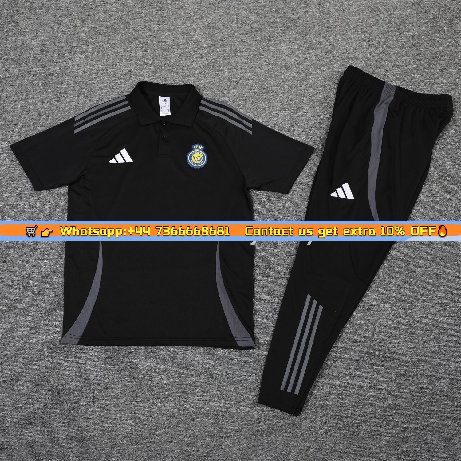 Al Nassr Riyadh Victory 25-26 POLO Short-Sleeve Training Set - Black Top and Pants