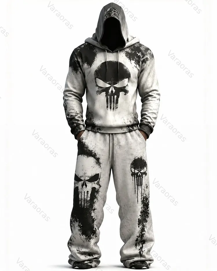 Men's Fashion Skull Print Hoodie & Pants Two-Piece Set 8625