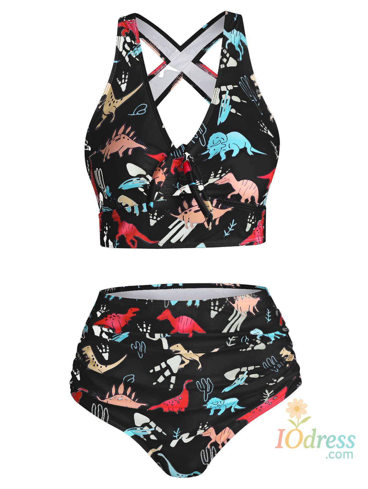 IO Dress Dressfo Women's Tummy Control Tankini Set Swimsuit Plaid Print Swimwear Crisscross Mock Button Knotted Summer Beach Bathing Suit