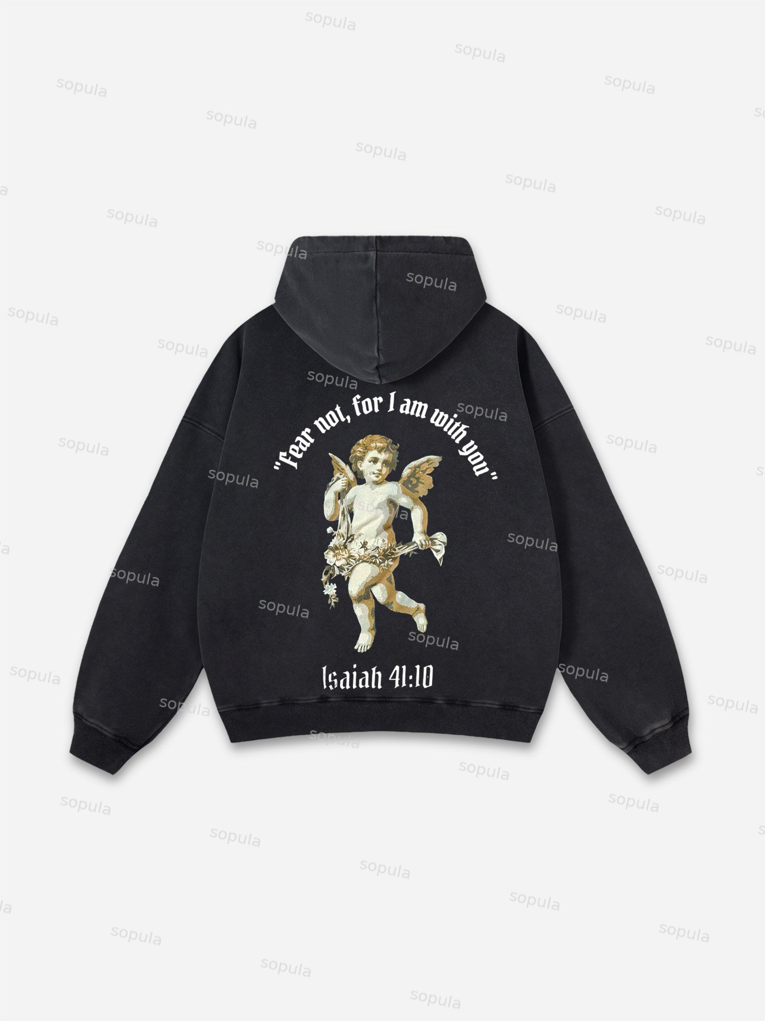 Sopula Angels On Earth Print Graphics Washed Distressed Hoodie