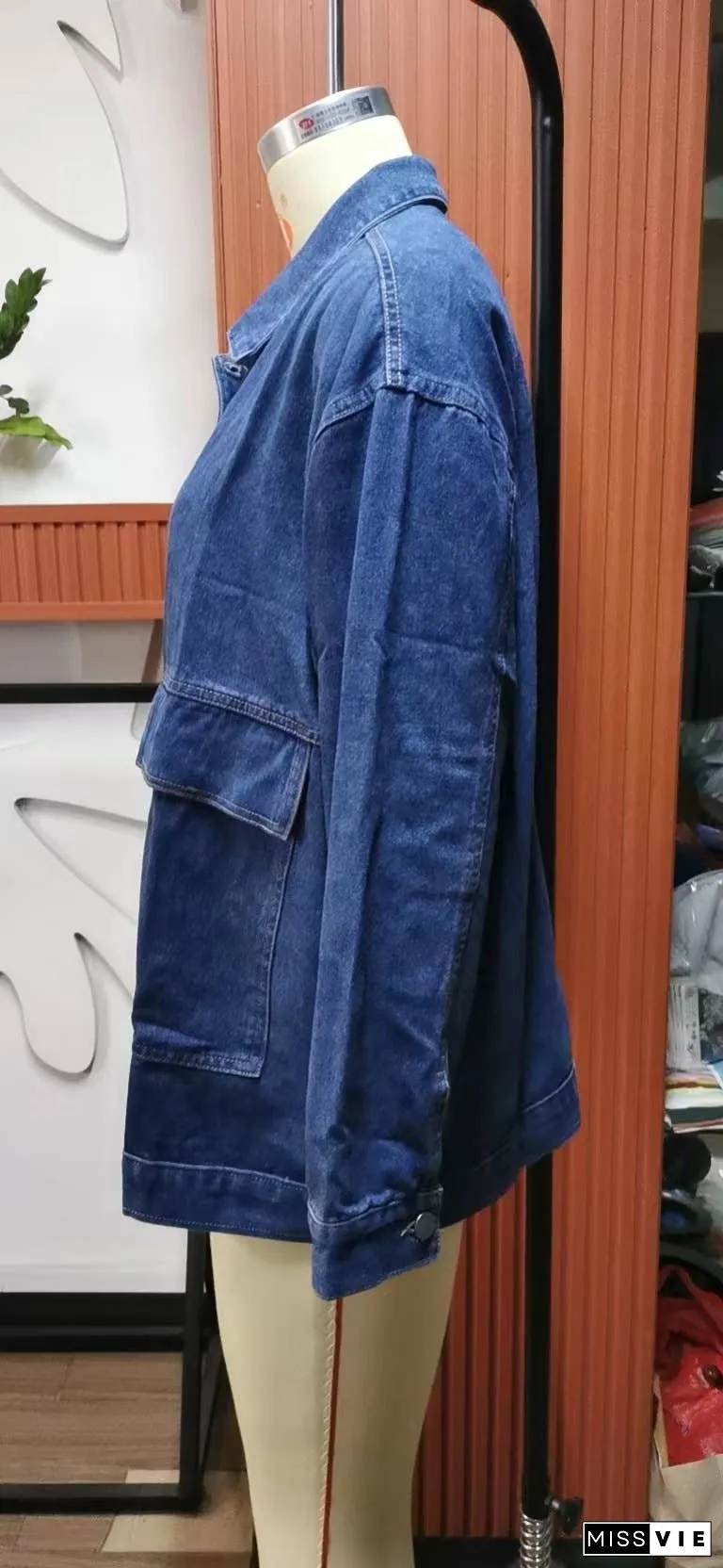 Plain Washed Denim Big Pockets Oversize Jacket MN22