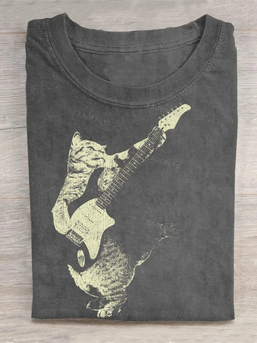 Eagerlys Cat and Guitar Music T-shirt Eagerlys