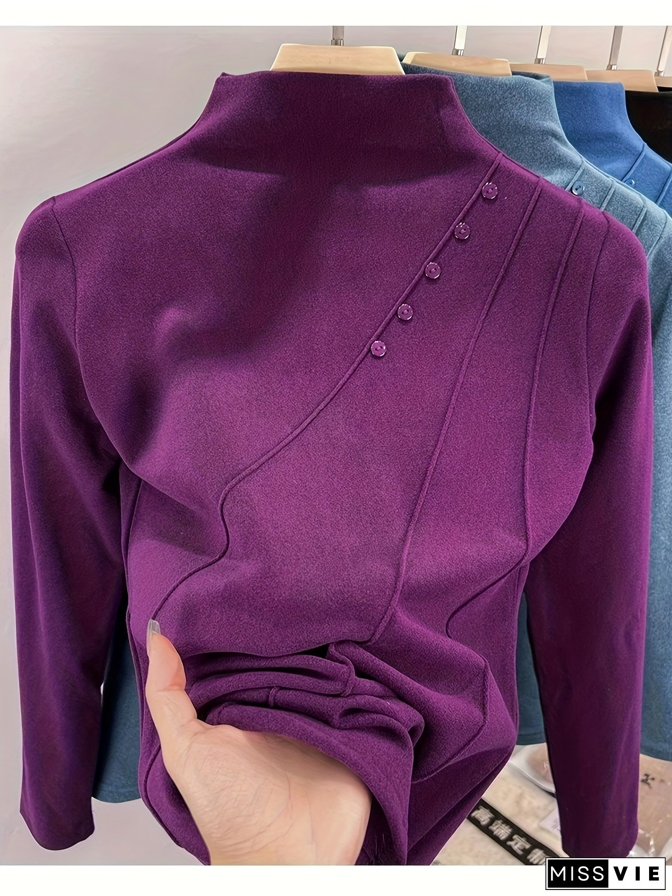 Half-high Collar Double-sided Fleece Undershirt Women's Spring Autumn And Winter Inner And Outer Wear Fashion Long-sleeved T-shirt Top Women