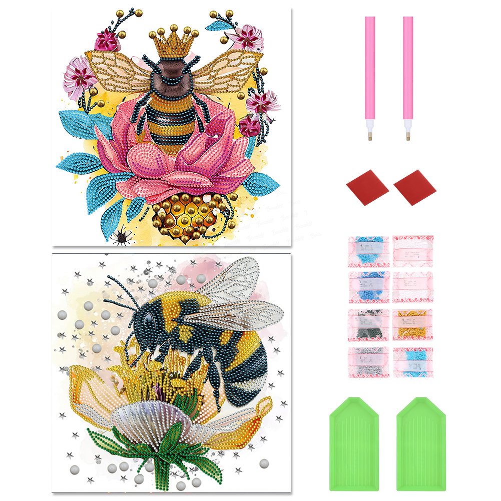 2pcs Diamond Painting Set - Bee collecting pollen (30*30CM)  James Yang