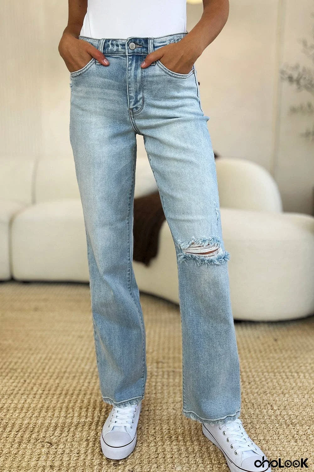 Judy Blue Full Size High Waist Distressed Straight Jeans