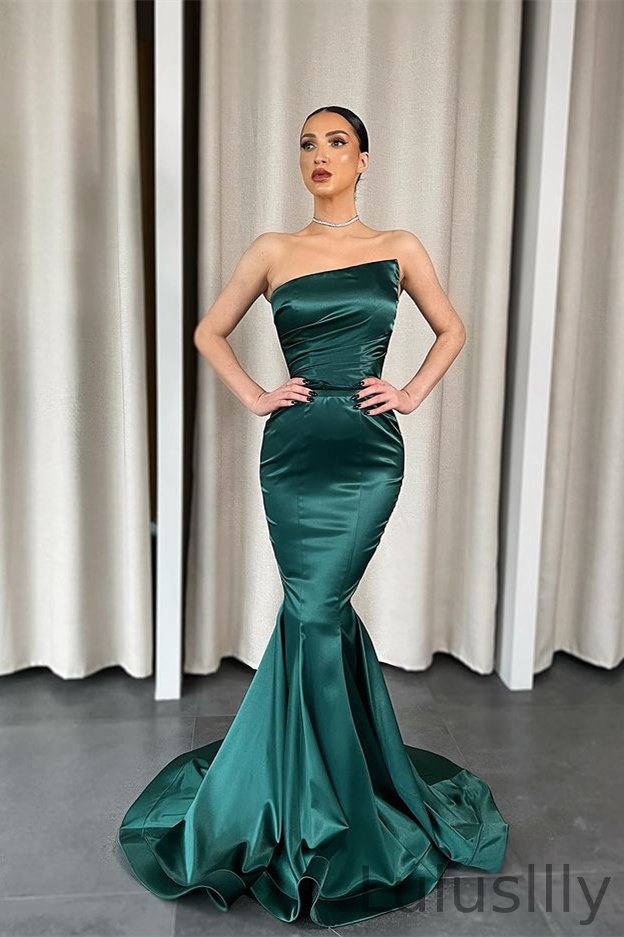 Stunning Dark Green Strapless Mermaid Long Evening Dress - lulusllly