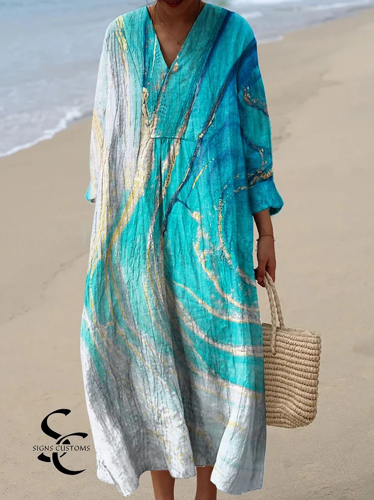 Artistic Cotton Dress with Abstract Pattern Design