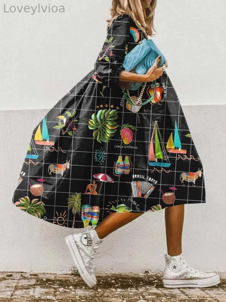 Ladies' Round Neck Random Print Dress