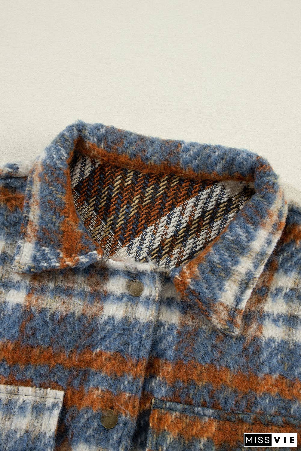 Plaid Collared Neck Jacket with Chest Pockets
