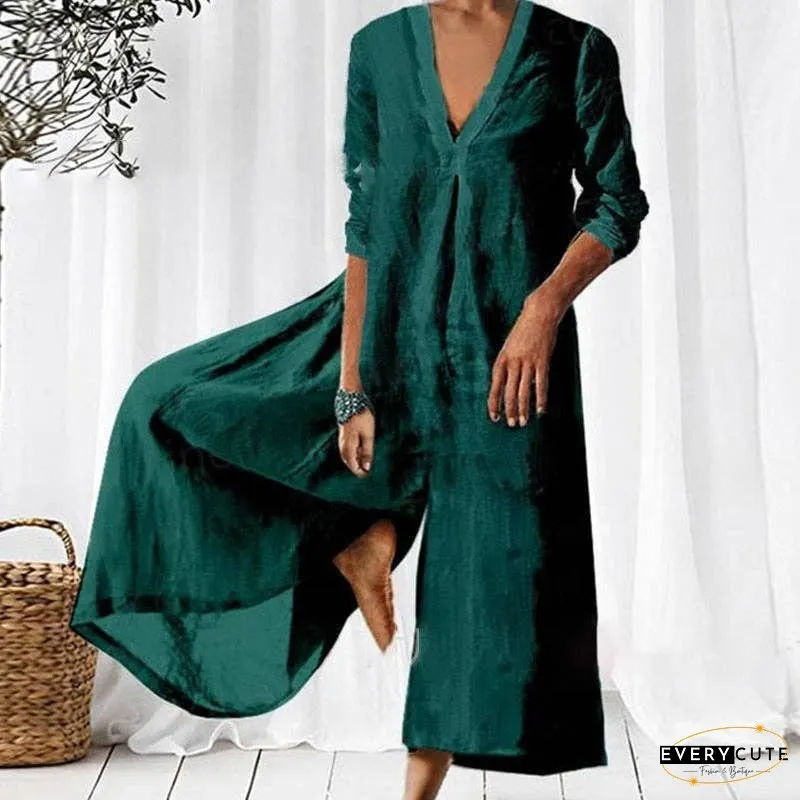 Women Elegant 3/4 Sleeve Loose Party Jumpsuits Summer Casual Wide Legger Rompers Overalls