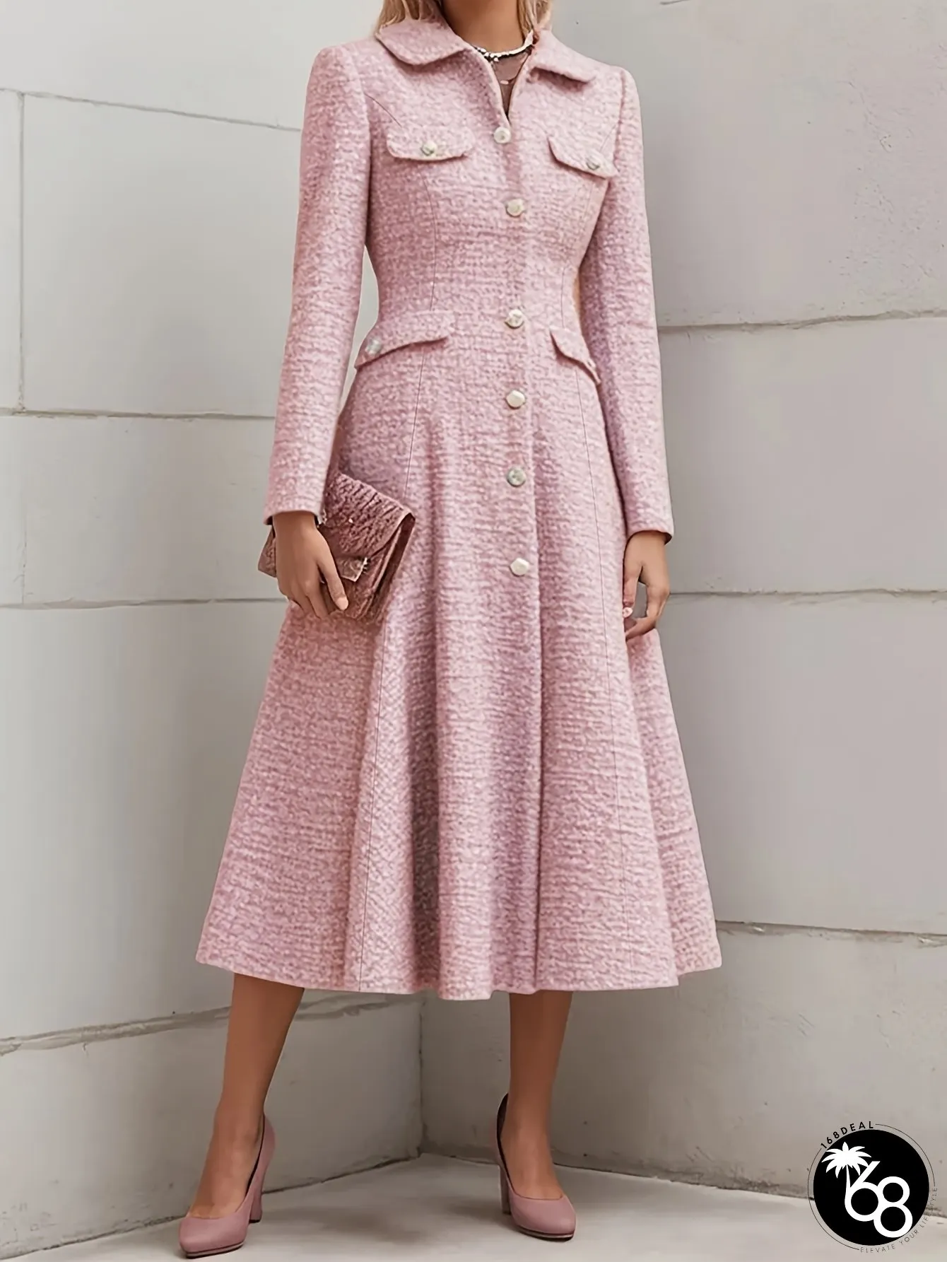 Womens Elegant Button-Front Blazer-Like Dress Long Sleeve A-Line Form | 168DEAL