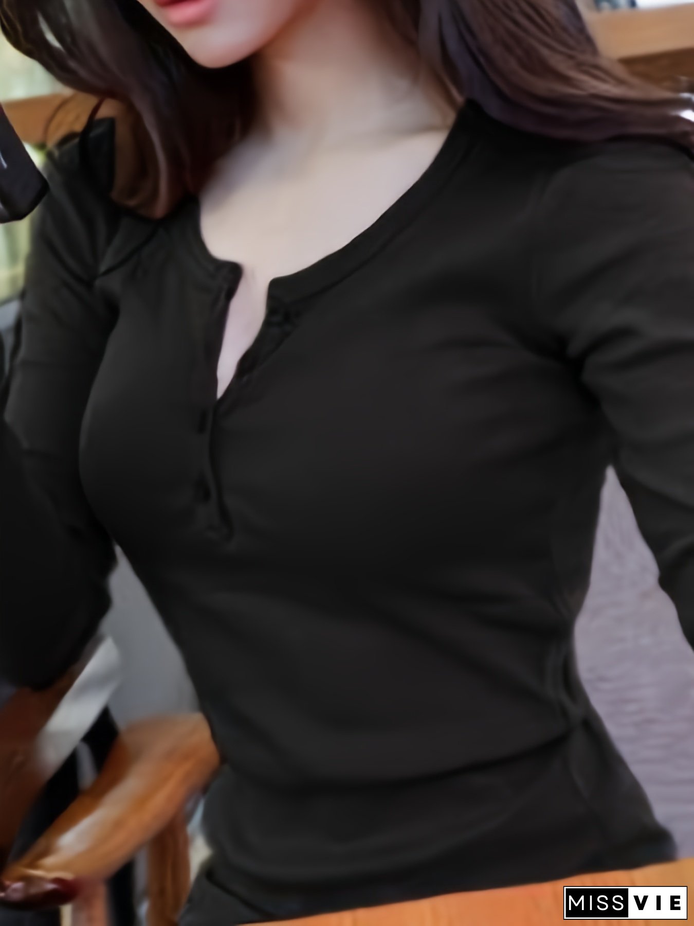 Women Henley Shirt Casual Solid Color Ribbed Long Sleeve Tops Basic Blouses for Club Streetwear Aesthetic Clothes