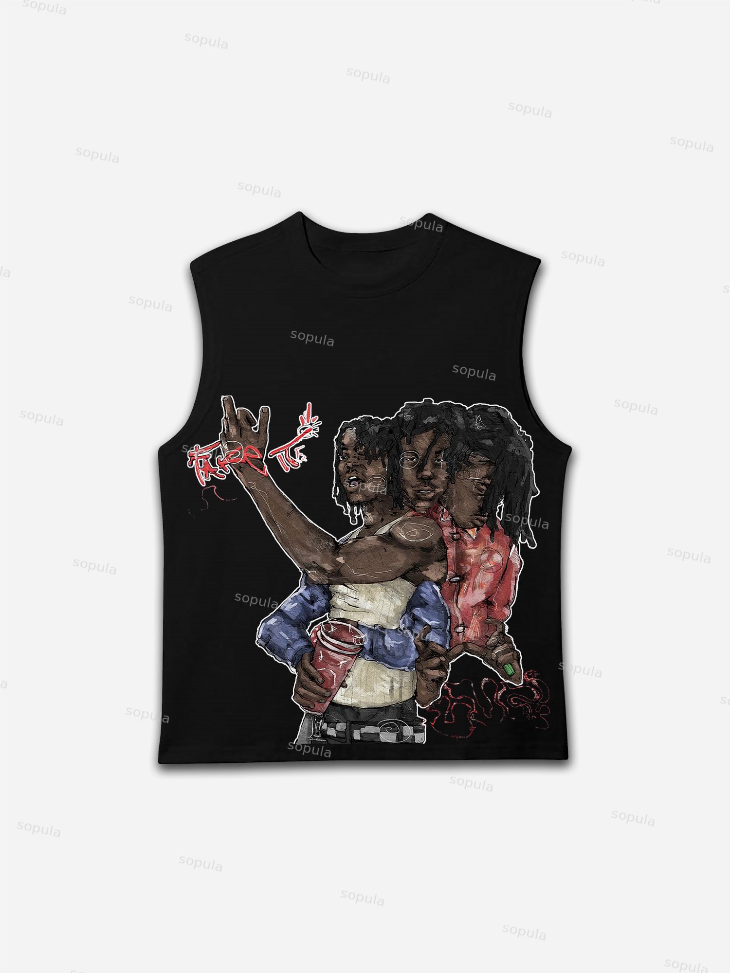 Cartoon Street Boy Print Tank Top