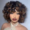 Bouncy Curly Ombre With Bangs Two Tone Color Dark Root Bob Wig