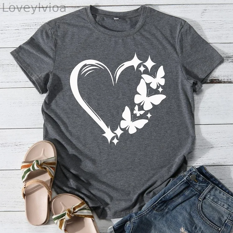 Love Butterfly Round Neck T-shirt-0019574