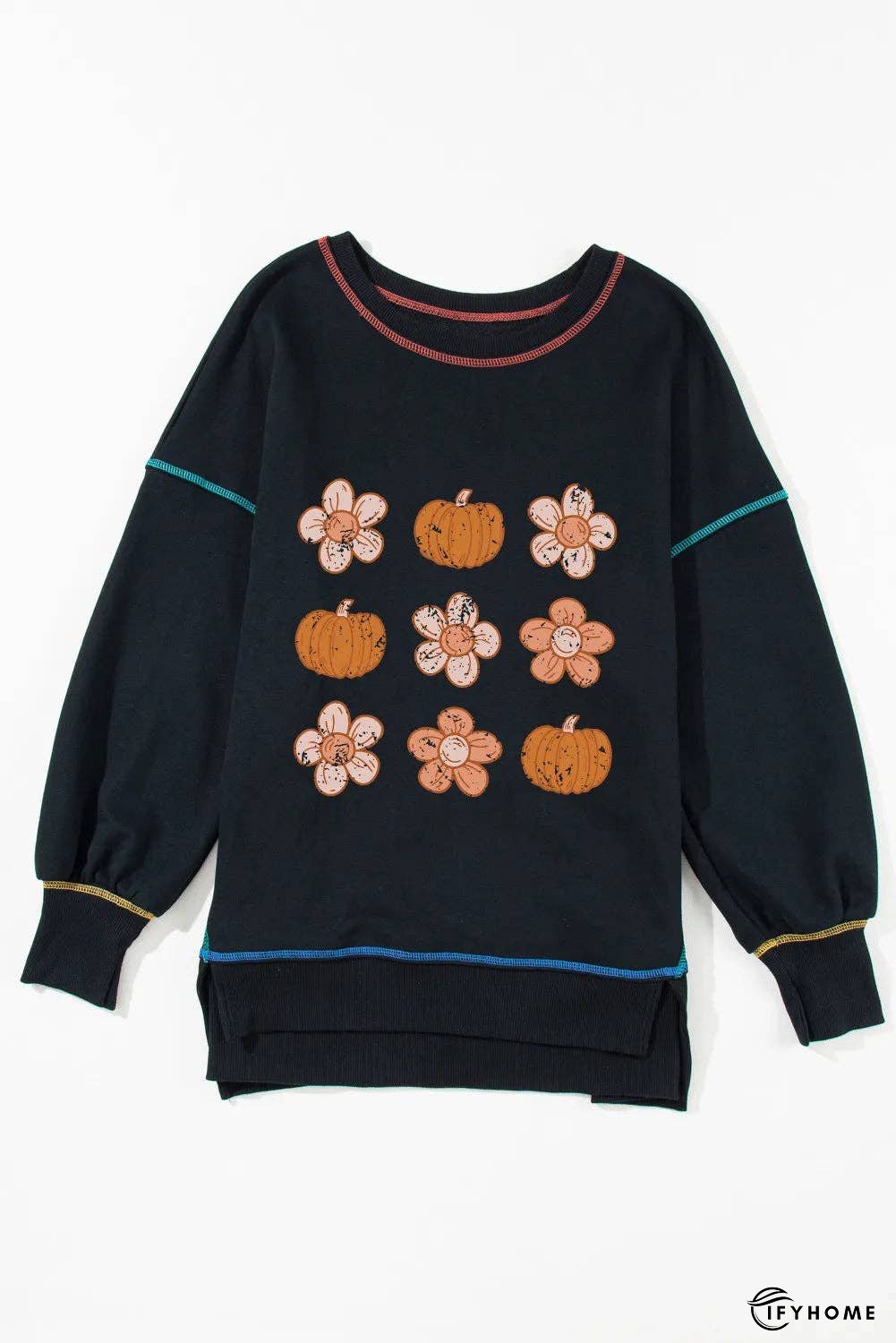 Pumpkin & Flower Graphic Long Sleeve Sweatshirt | IFYHOME