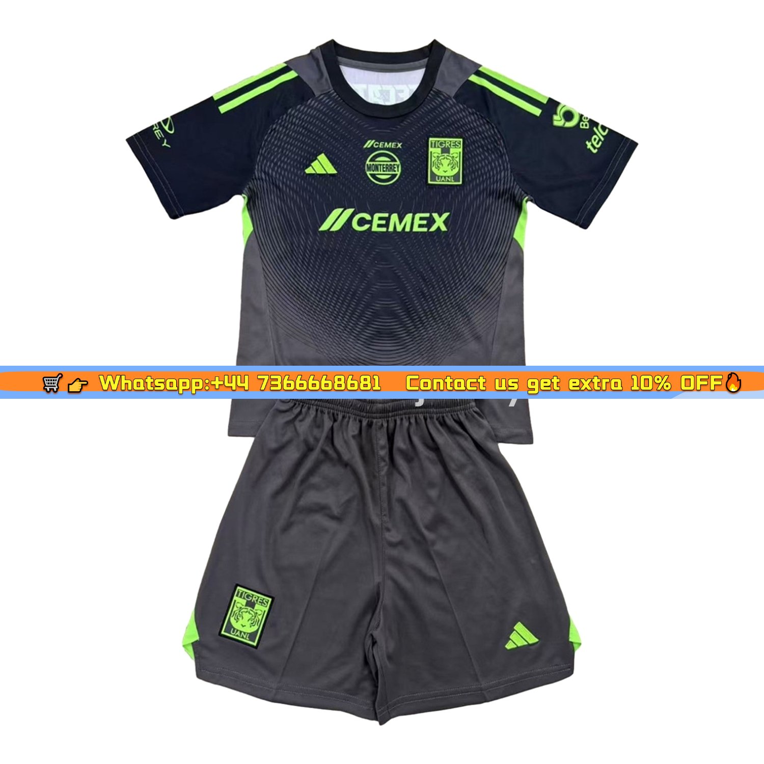 Tigres UANL 25-26 Grey Black Goalkeeper Men's Adult Jersey Set - Fans Version