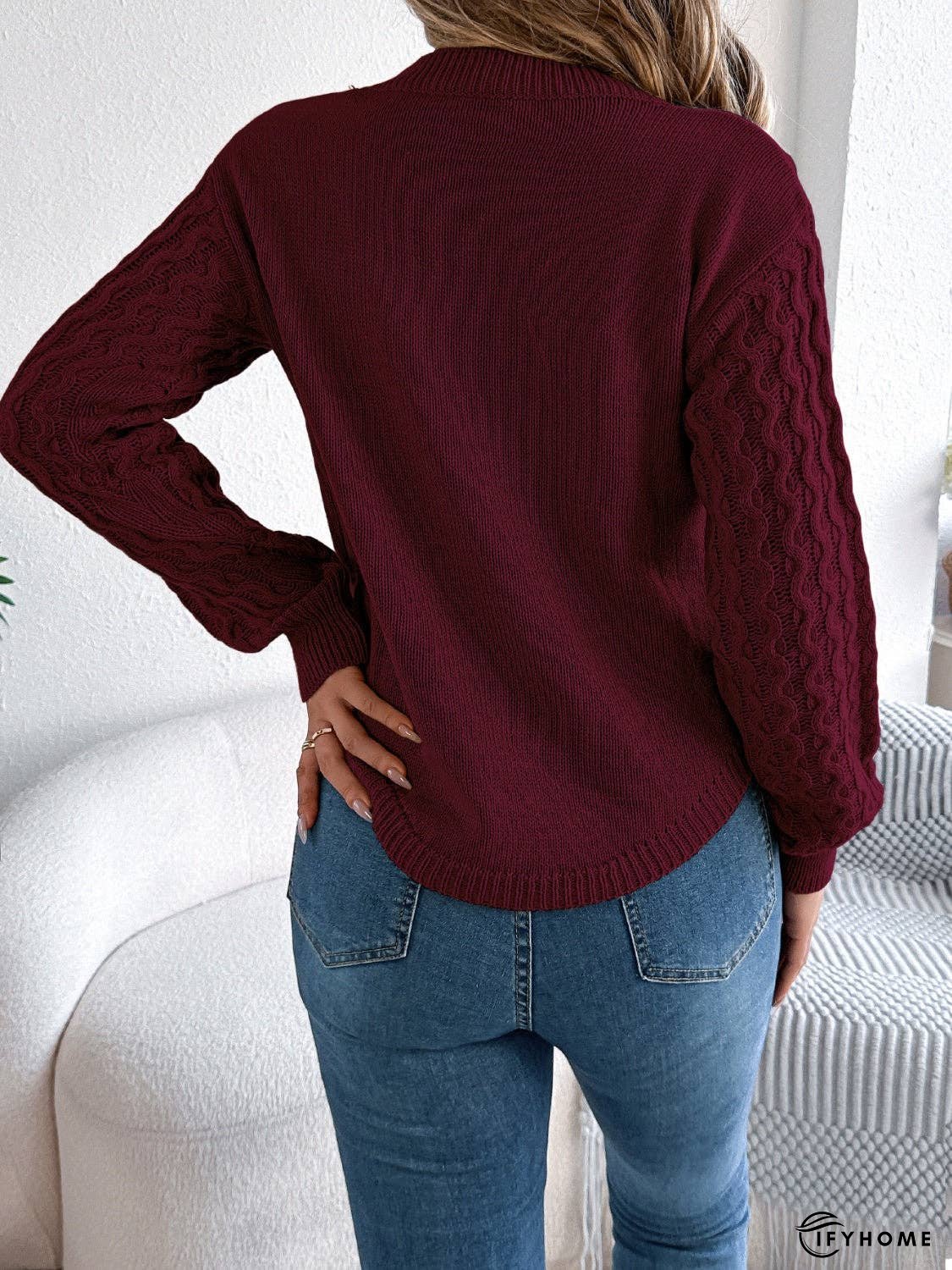 Asymmetric Hem Round Neck Long Sleeve Sweater | IFYHOME