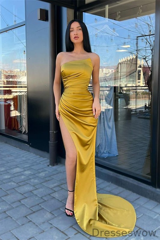 Dresseswow Strapless Mermaid Prom Dress Long Split On Sale