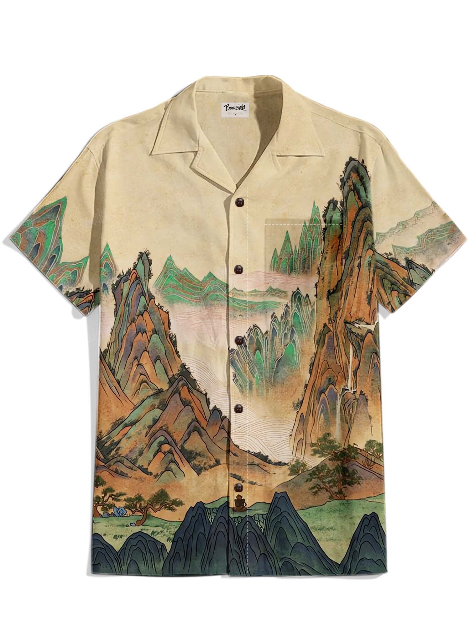Oriental Landscape - 100% Cotton Cuban Collar Shirt