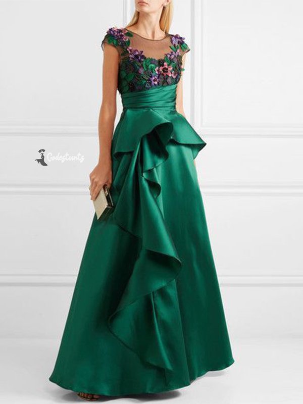 Round Neck Mesh Solid Color Maxi Dress