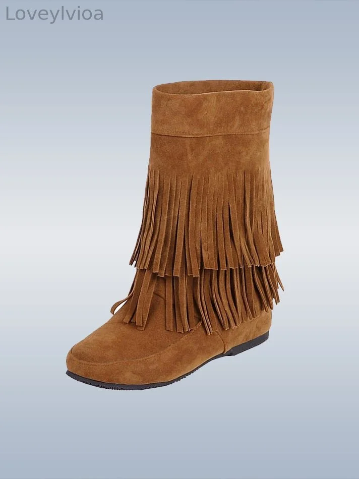 Women'S Vintage Matte Suede Double-Tassel Boots