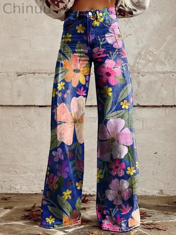 Floral Print Women's Print Casual Wide Leg Pants