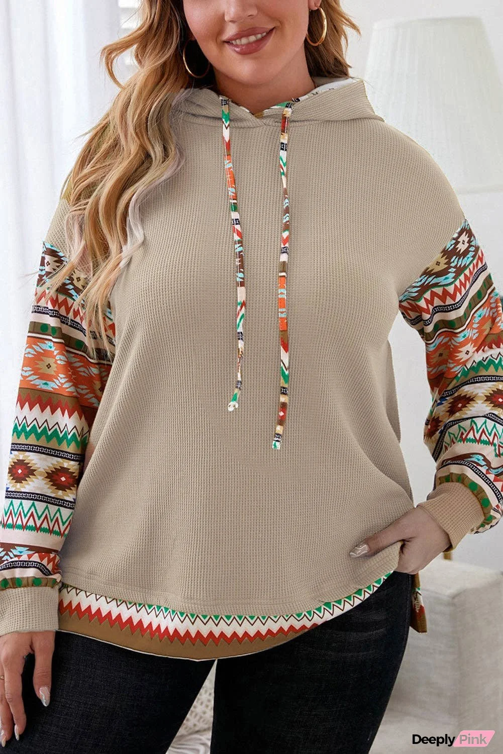 Aztec Drawstring Hoodie Plus Size