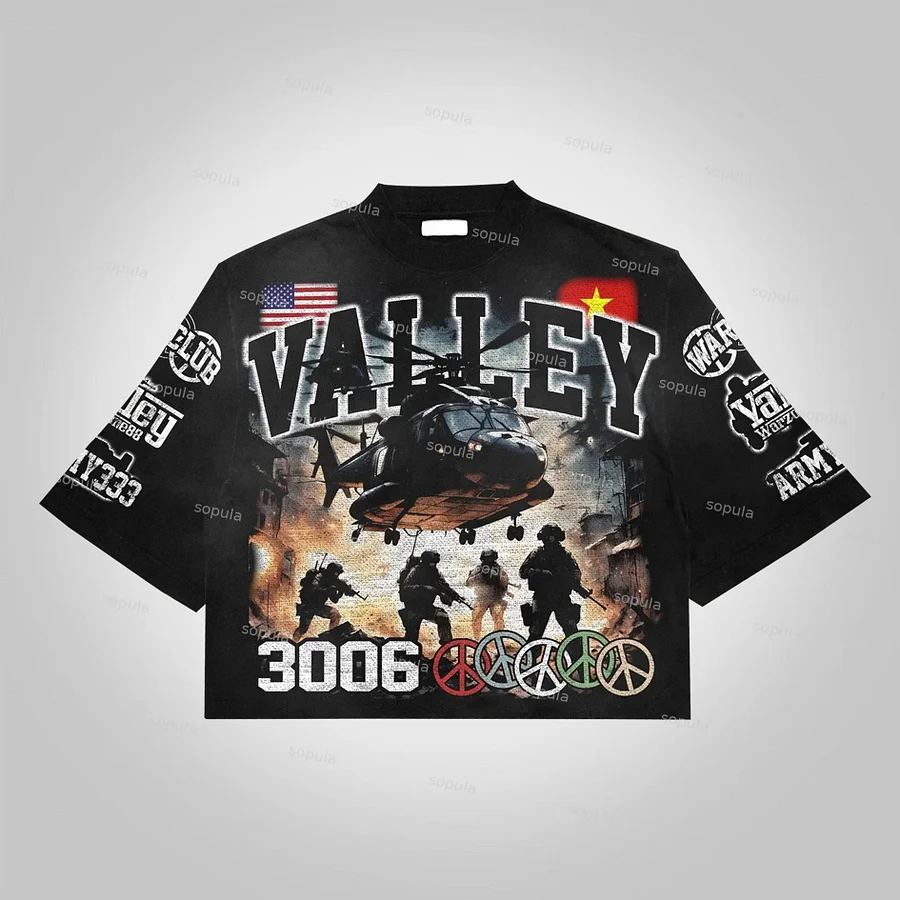 Vintage Warzone Graphic 100% Cotton T-Shirt Cropped Tees