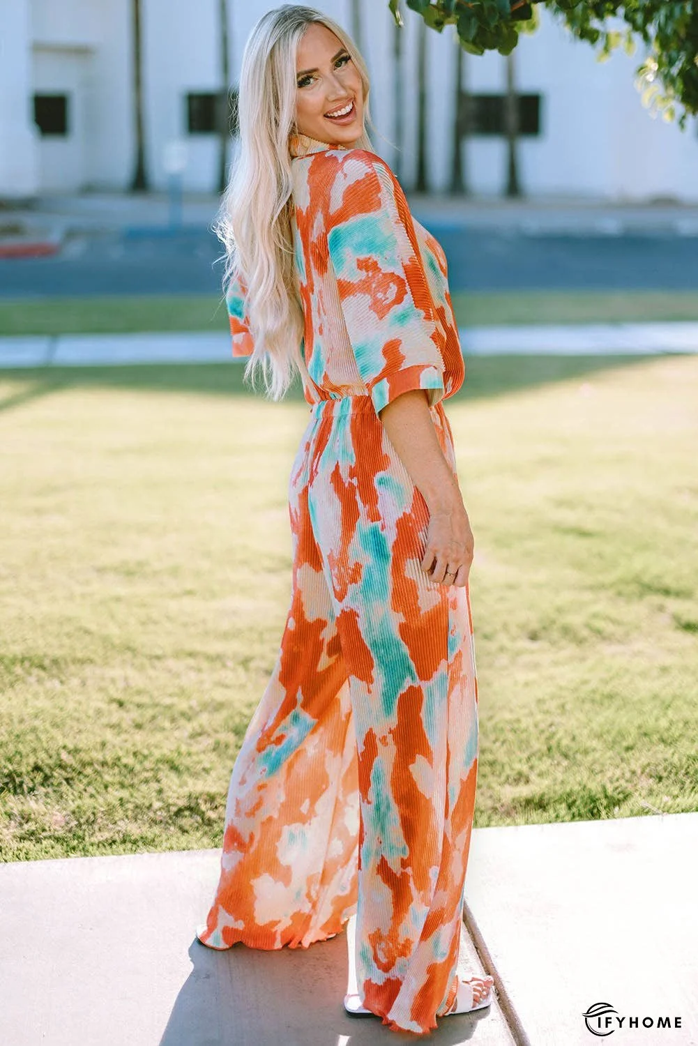 Tie-Dye Collared Wide Leg Jumpsuit | IFYHOME
