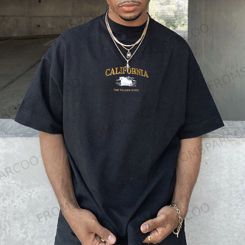 "California Bear" Retro Print Casual T-shirt