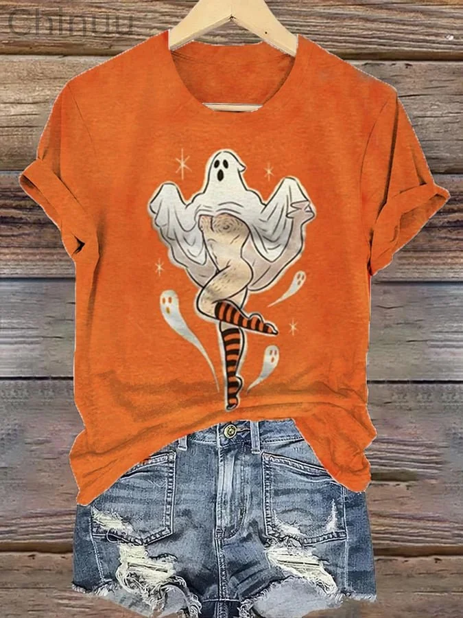 Women's Halloween Ghost Print Casual T-Shirt 