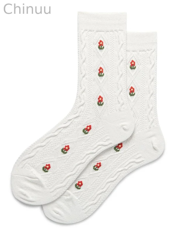 Vintage Floral Cable Knit Socks