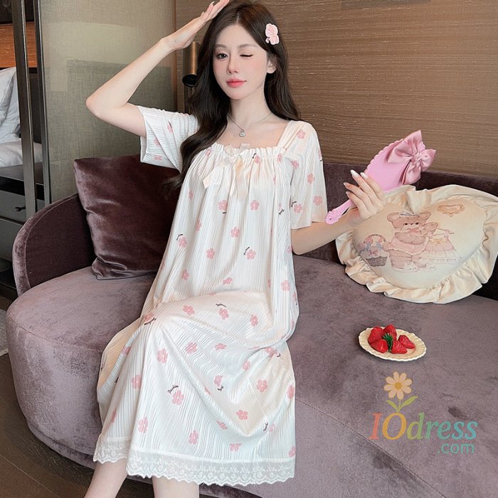 IO Dress 5XL Plus Size Women Nightgowns Summer Pajamas Korean Style Bubble Cotton Short Sleeve Sleep Dress Soft Comfotable Loungewear
