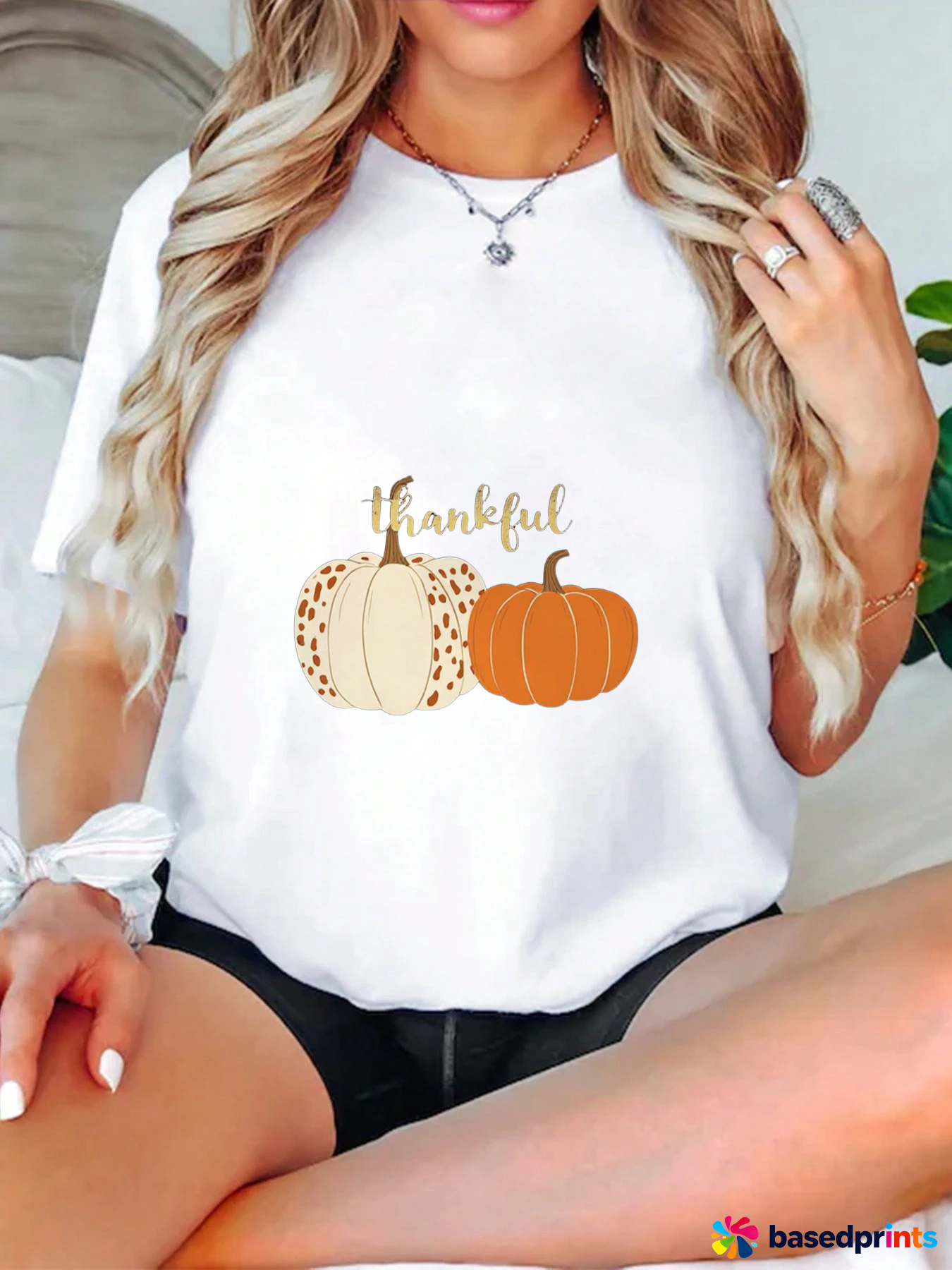 Thankful Pumpkin Print Short Sleeve T-Shirt