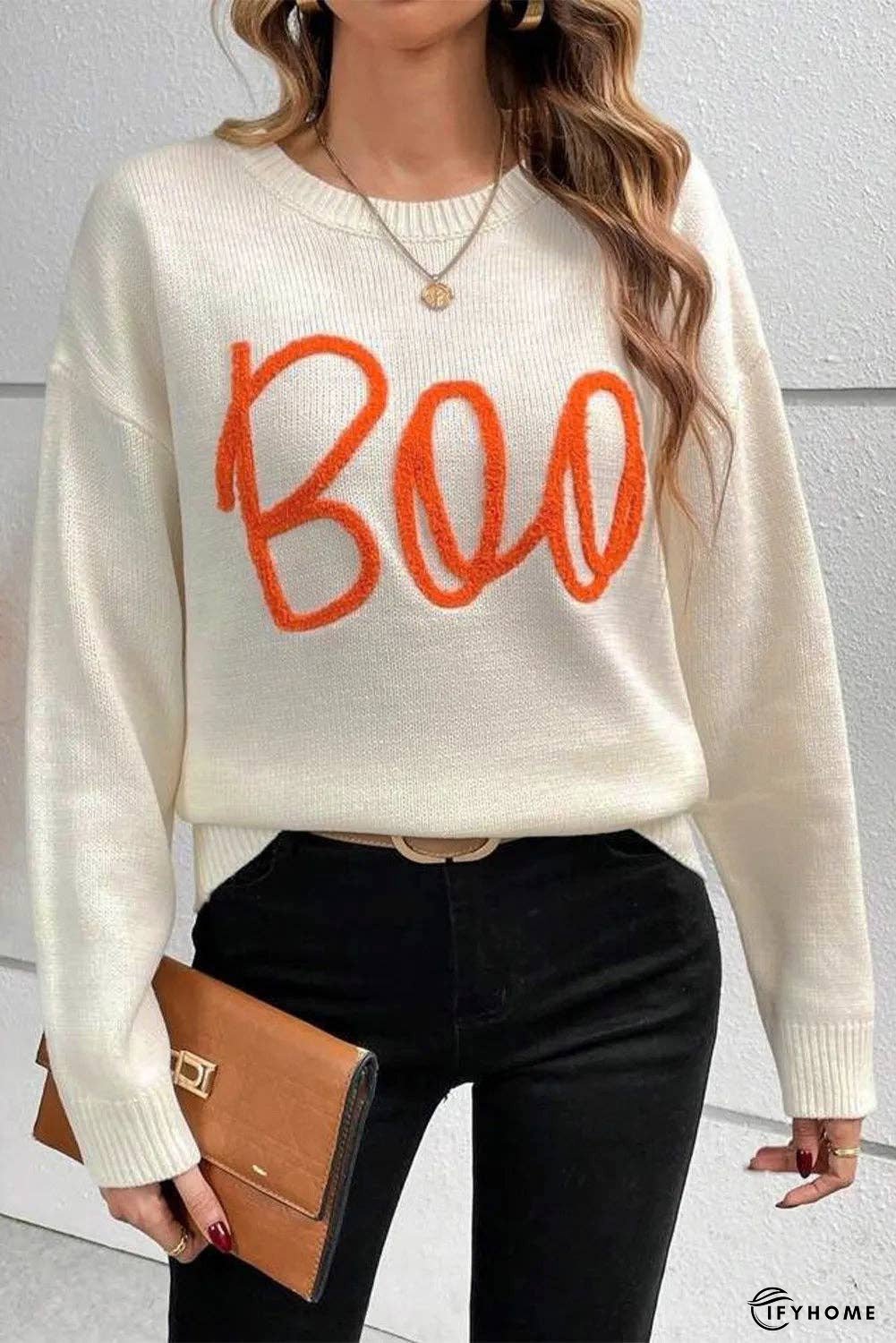 BOO Round Neck Long Sleeve Sweater | IFYHOME