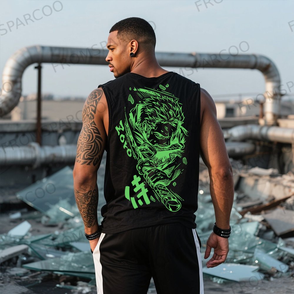 Oversized Anime Print Gym Tank Top