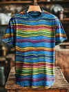  Retro Distressed Striped Print Casual Short-Sleeve T-Shirt