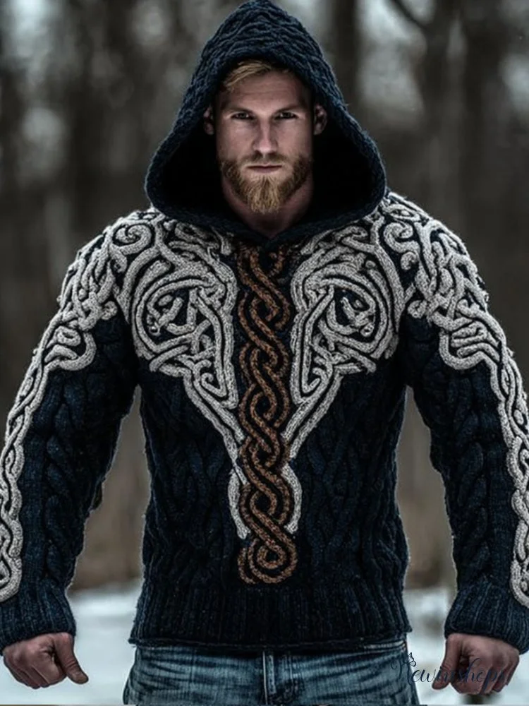 Men's Viking-inspired Warm Hooded Sweater