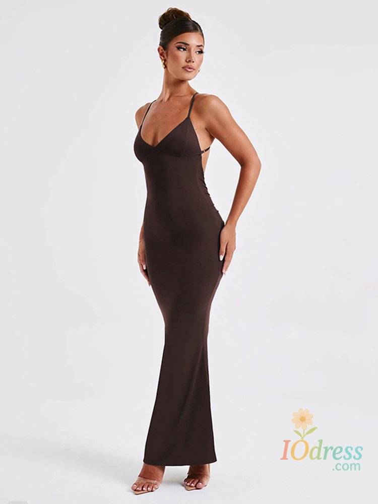 IO Dress Summer Sexy Sleeveless Slim Fit Pleated Dress For Women Backless Tight Fitting Maxi Vestidos Elegant Party Club Evening Dress