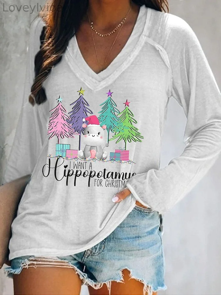 Women's I Want A Hippopotamus for   Lights Print Top