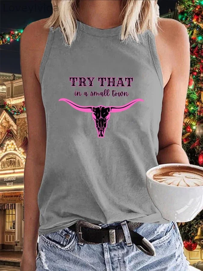 Women's Pink 'Try That In A Small Town' Print Tank Top