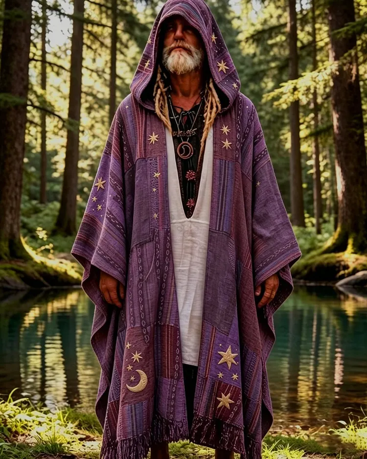 Men's Summer Outdoor Vacation Star and Moon Embroidered Ultra-thin Linen Cardigan 7015