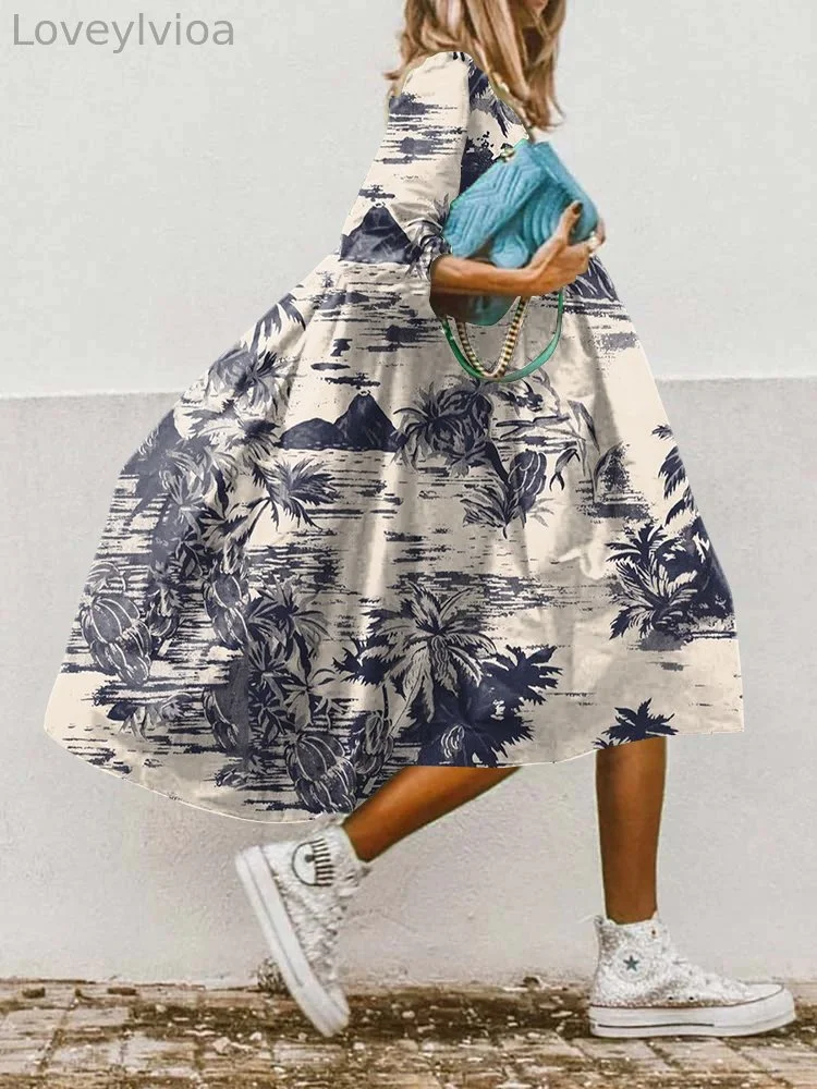 Ladies' Round Neck Random Print Dress